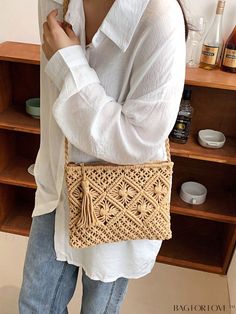 BagForLove - Premium Crochet Bag with Tassel Detail for Stylish Hollow Out Vacation Look Product Description Color Khaki Type Straw Bag Bag Size Medium Pattern Type Plain Composition 100% Nylon Material Nylon Size Chart INCH CM Strap Length Bag Length Bag Width Bag Height 47.2 inch 9.8 inch 0.8 inch 7.5 inch Strap Length Bag Length Bag Width Bag Height 120 cm 25 cm 2 cm 19 cm Details Pictures Similar Products h2 { text-align: center; } /* æ¢è¡ */ li{ white-space: normal; word-break: break-all; word-wrap: break-word; } .red-box { width: 100%; display: flex; flex-direction: row; flex-wrap: wrap; justify-content: center; } .red-box > div { width: 190px; height: 250px; margin: 10px; } .red-box > div > a > img { width: 190px; height: 250px; } .size-box { width: 100%; margin: auto; white-space Crochet Orange, Tassel Decoration, Bag With Tassel, Tassel Decor, Summer Escape, Tassels Decor, Vacation Looks, Envelope Bag, Crochet Tote