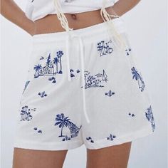 Bought In Greece Zara Blue And White Embroidery Super Cute! Need A Diff Size Very Comfy And Flowy Sold Out Embroidered Relaxed Fit Bottoms For Summer, Zara Beachwear Bottoms For A Day Out, White Relaxed Fit Bottoms For Beach Season, Embroidered Summer Vacation Bottoms, Zara White Beach Bottoms, Zara Beachwear Bottoms For Spring, Embroidered Summer Bottoms For Day Out, Embroidered Blue Bottoms For Beach, Embroidered Bottoms For Summer Day Out