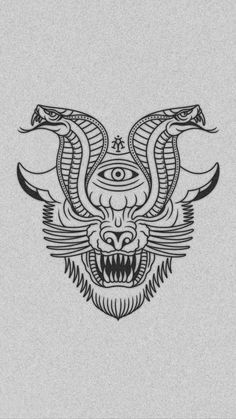 an image of a demon head with two snakes on it