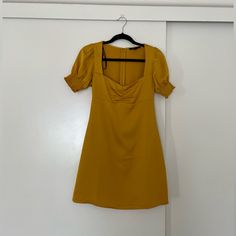 Yellow Dress From Forever 21 Size Small Never Worn, Perfect Condition Trendy Yellow Mini Dress With Short Sleeves, Trendy Yellow Short Sleeve Mini Dress, Trendy Yellow V-neck Mini Dress, Yellow Short Sleeve Dress For Date Night, Yellow Mini Dress With Short Sleeves For Date Night, Yellow Short Sleeve Mini Dress For Date Night, Fitted Mustard Mini Dress For Day Out, Square Neck Dress, Yellow Dress