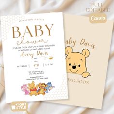 winnie the pooh baby shower party printables are available for free on etsye