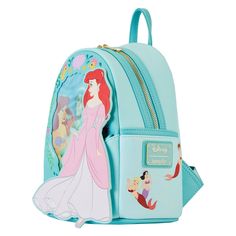 Wave hello to an ocean of adventures! Bring along our Loungefly Disney The Little Mermaid Princess Lenticular Mini Backpack. On the front, Disney's Ariel, dressed in princess pink, looks into a die-cut applique window to see herself in mermaid form, admiring the statue of Disney's Prince Eric under the water. In an alternate view, through lenticular details, she sees herself, and Prince Eric, living happily ever after. A diagonal zipper pocket, near Ariel's dress, allows you to secure smaller it The Little Mermaid Ariel, Ariel Dress, Disney The Little Mermaid, Star Wars Anakin, Little Mermaid Ariel, Lilo Et Stitch, Mini Mochila, Prince Eric, Disney Princes