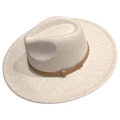 Structured Wide Brim Hat Faux Leather Detail Cream Color Brand New Without Tags 100% Poly Casual Cream Felt Hat For Winter, Classic Cream Felt Hat For Beach, Casual Beige Felt Hat For Fall, Adjustable Cream Fedora For Winter, Cream Adjustable Fedora For Winter, Casual Beige Felt Hat With Curved Brim, Casual Beige Wide Brim Felt Hat, Casual Beige Fedora For Winter, Beige Fedora Felt Hat One Size