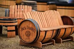 several wooden barrels sitting next to each other