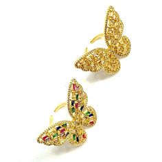 Golden Butterfly Ring Size: Adjustable Material: Cubic Zirconia Main Color: Gold Multicolor Open Ring For Party, Multicolor Cubic Zirconia Party Rings, Multicolor Open Crystal Ring, Golden Butterfly, Butterfly Ring, Online Jewelry Store, Main Colors, Cubic Zirconia, Handmade Jewelry