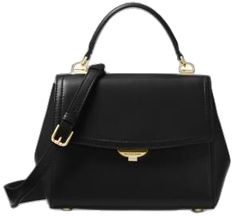 Michael Kors Formal Top Handle Satchel, Luxury Satchel With Gold-tone Hardware And Top Handle, Black Satchel With Gold-tone Hardware, Black Handheld Satchel With Gold-tone Hardware, Black Top Handle Satchel With Gold-tone Hardware, Top Handle, Zip Pockets, Classic Style, Satchel