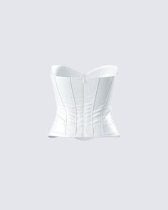 Leave them speechless when you walk in wearing this white corset top 🤍 This sultry strapless look is crafted from satin, and complete with boning and a fully-lined finish that creates an elegant, yet sexy look 😏 White Satin Corset, Danny Brown, Satin Corset Top, White Corset Top, Satin Corset, White Corset, Vegan Leather Jacket, White Chiffon, White Satin