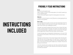 an instruction manual with the words instructions included in black and white text on a gray background