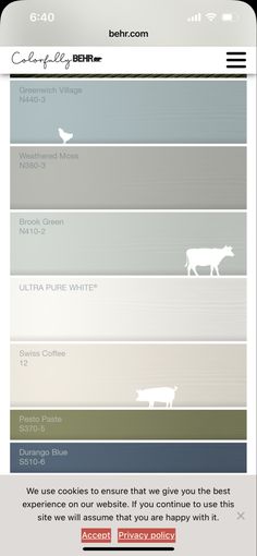 an iphone screen showing the color scheme for different paint colors and their corresponding names on it