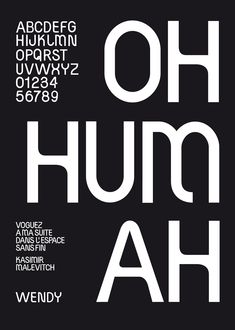 a poster with the words oh hum ah in white on a black background and an image of