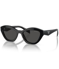 From Prada, the Women's PR A02SF55-X 55mm Cat Eye Sunglasses feature: Acetate frameCat eye shapeStandard solid lensNon-polarizedRx-ableApprox. 55mm lens-17mm bridge-140mm templeImported. Prada Cat Eye Sunglasses, Prada Sunglasses Cat Eye, Fancy Glasses, Sunglasses Cat Eye, Prada Women, Black Cat Eye Sunglasses, Sunglasses Collection, Prada Sunglasses, Dillard's