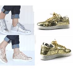 Price Firm On These; Already Have At A Great Sale Price!!! Super Cute And Blingy Metallic Glittery Sneakers. This Listing Is For Gold; Check My Closet For The Rose Gold, Silver, And Many More Styles. Casual Metallic Sneakers With Glitter, Casual Metallic Glitter Sneakers, Casual Shimmer Sneakers With Round Toe, Trendy Spring Sneakers With Glitter Print, Trendy Gold Sneakers For Party, Trendy Glitter Print Sneakers For Spring, Trendy Gold Party Sneakers, Trendy Sparkling Lace-up Sneakers, Metallic Lace-up Sneakers For Party