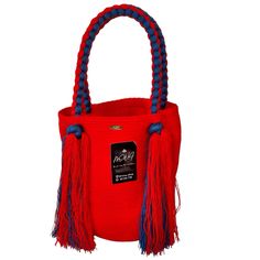 This Amazing Crochet Shoulder Bag Was Handcrafted By The Wayuu Tribe In Colombia. Perfect For The Beach, Travel, Shopping, Anything! From The Wayuu Community In Guajira, Colomnia. This One Still Has The Tags Attached. Double Braided Red And Blue Straps To Match The Red And Blue Rapunzel Tassels On Each Side. *I Love Offers! *Items Are Stored In A Pet Free, Smoke Free Environment. Handmade Red Bucket Bag For Travel, Red Bucket Bag With Braided Handles For Daily Use, Red Handwoven Shoulder Bag For Travel, Red Travel Bags With Braided Handles, Red Bucket Bag With Braided Handles For Shopping, Red Tassel Shoulder Bag For Everyday Use, Red Bucket Bag Tote With Braided Handles, Red Handwoven Crochet Travel Bag, Casual Blue Bag With Tassels