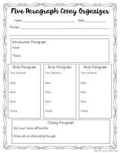 the five paragraphs of an argument worksheet for students to use in their writing