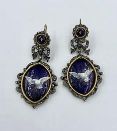 For Sale on 1stDibs - The extraordinary Enamel Rose Cut Diamond Dove Bird Earrings are Museum Quality Jewels which date to the Georgian to Victorian period. The pendant dangle Victorian Style Rose Cut Diamond Earrings For Formal, Victorian Luxury Jewelry With Rose Cut Diamonds, Georgian Era Jewelry, Ornate Baroque Jewelry With Rose Cut Diamonds, Georgian Earrings, Dove Bird, Bird Earrings, Bird Jewelry, Button Jewelry