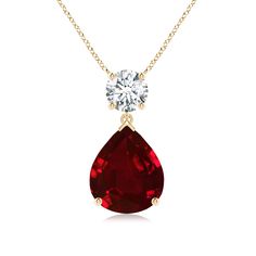 Solitaire Pear Ruby Drop Pendant with Diamond Accent Ruby Pendant, Drop Pendant, Pear, Ruby, Yellow Gold, Pendant, Free Shipping, Gold