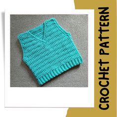 a blue knitted sweater with the words crochet pattern on it and an image of