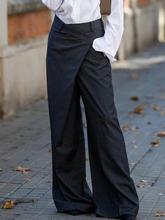 High Waisted Loose Asymmetric Solid Color Split-Joint Suit Pants Trousers GRAY BLACK-2XL Trousers Women Outfit, Autumn Pants, Autumn Trends, Fall Pants, Loose Trousers, Pantalon Large, Suit Pants, Daily Dress, Wide Pants