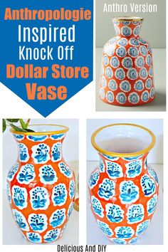 A step by step tutorial on how to DIY an Anthropologie Inspired Vase using a Dollar Store Vase. This is a Great Anthropologie Hack as you can recreate the same design for half the price just by using a Dollar Store Vase and paints. #anthropologiehacks #anthropologiedecor #dollarstorevases Crafts For Teens To Make, Diy Resin Crafts, Dollar Tree Crafts