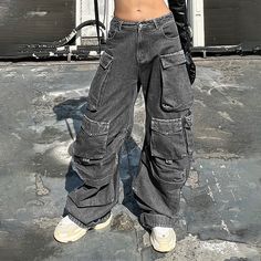 Street Fits, Casual Wide Leg Pants, Jeans Cargo, Denim Patterns, Street Look, Women Cargos, Pantalon Large, Loose Pants, Cargo Pants Women