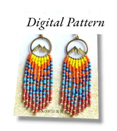 a pair of colorful beaded earrings on top of a white background with the words digital pattern