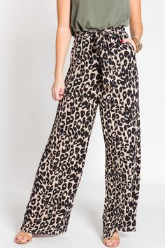 Wild Time Tie Pants :: NEW ARRIVALS :: The Blue Door Boutique Leopard Print Wide Leg Bottoms For Work, Wide Leg Leopard Print Bottoms For Work, Workwear Wide Leg Leopard Print Bottoms, Tie Pants, Blue Door, Boutique Clothing, Cute Dresses, Pajama Pants, New Arrivals