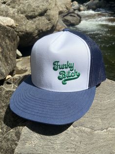 Add this Phish Trucker Hat to your collection of 'fancy clothes'! Perfect for a summer show! DETAILS: 47% cotton/28% nylon/25% polyester Structured Five panel High profile Flat bill Snapback closure Available in multiple colors to choose from Designed with love SHIPPING: Please allow 4-10 business days for delivery as this hat is Made to Order. RETURNS: Because this hat is Made to Order, I cannot accept returns. Of course if you have any issues upon receiving your item, please let me know. I wan Cotton Trucker Cap, Fun Short Brim Cotton Hats, Beach Trucker Snapback Hat With Short Brim, Fun Snapback Hat With Short Brim For Beach, Blue Baseball Cap For Beach, Summer Cotton Snapback Hat With Short Brim, Retro Cotton Trucker Hat For Summer, Retro Summer Cotton Trucker Hat, Trendy Cotton Snapback Hat With Short Brim