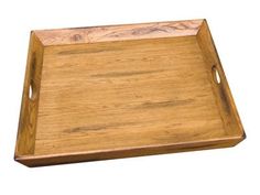 a wooden tray with handles on an isolated white background