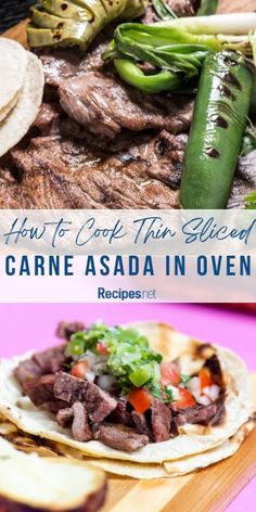 how to cook thin sliced carne asada in oven recipe on a cutting board