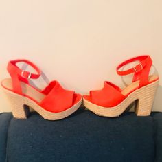 Bought For A Wedding But Never Wore Them They Don’t Have A Tag But Are New Pretty Bright Red Almost Orange Comfy Wedge Style Heel Comfy Wedges, Wedges Style, Womens Shoes Wedges, Bright Red, Orange Red, Lady In Red, A Wedding, Wedges, Women Shoes