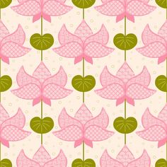 a pink and green flower pattern on a white background