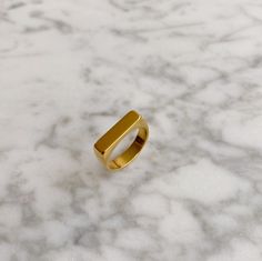 18k rectangular bar signet ring. It is an unique ring that instantly evelates your style! This ring is lightweight and minimalist in style. ………………………………….D E T A I L S• Materials: Stainless Steel, 18k gold plating.• Available Size: US 6 (Diameter: 16.5mm), US 7 (Diameter: 17.3mm), US8 (Diameter: 18.2mm)• This product is hypoallergenic water and tarnish resistant Modern Gold Square Signet Ring, Square Minimalist Signet Ring For Formal Occasions, Minimalist Square Signet Ring For Formal Occasions, Minimalist Gold Rectangular Ring, Minimalist Rectangular Gold Ring, Minimalist 14k Gold Rectangular Signet Ring, Gold Rectangular Initial Ring Minimalist Style, Minimalist Rectangular Tarnish Resistant Signet Ring, Gold Rectangular Minimalist Initial Ring