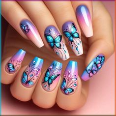 Paris Nail Art, Nail Art Templates, Art Templates, Butterfly Nail Art, New Nail Designs, Spring Nail Designs, Nail Idea