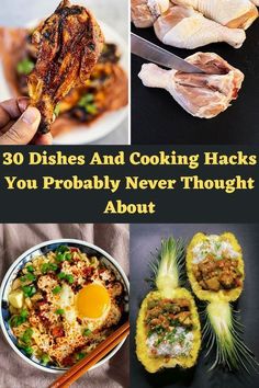 the cover of 30 dishes and cooking hacks you probably never thought about, with pictures of different foods