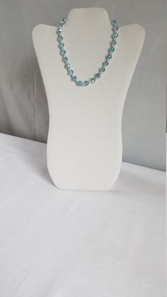 "This 1940's-50's BLUE IRIDESCENT CRYSTAL NECKLACE is 14\"-16\" long. The delicate BLUE shade of the crystal beads is rare and would be perfect to wear in a wedding. ( see photos for sizes & details ) This necklace is in VERY GOOD-EXCELLENT VINTAGE CONDITION. Questions ? Please call 1-207-865-6191." Blue Crystal Necklaces With Faceted Beads, Blue Crystal Necklace With Faceted Beads, Blue Faceted Crystal Necklace With Round Beads, Blue Faceted Round Bead Crystal Necklace, Blue Crystal Necklace In Costume Jewelry Style, Blue Crystal Necklace Costume Jewelry, Blue Crystal Costume Jewelry Necklace, Vintage Blue Crystal Necklaces, Blue Vintage Crystal Necklaces