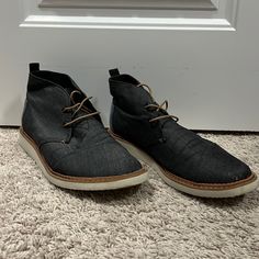 Worn Once. Basically A Brand New Shoe. Size 10 Casual Canvas Boots With Round Toe, Casual Synthetic Boots With Contrast Sole, Casual Synthetic Boots With Cushioned Footbed, Casual Black Canvas Boots, Casual Boots With Textured Sole, Casual Boots With Contrast Sole For Spring, Casual Spring Boots With Contrast Sole, Boot Shoe, Men's Toms