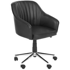 a black office chair with wheels and casteors