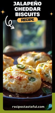 jalapeno cheddar biscuits recipe on a plate with text overlay