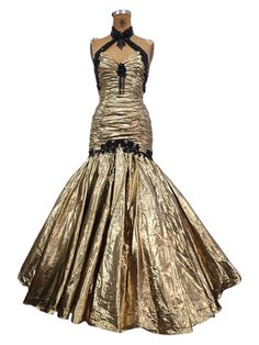 Luxury Gold Ruffled Dress, Luxury Vintage Gold Dress, Gold Fitted Vintage Dress, 1960s Prom Dress, Gold 80s Prom Dress, Vintage Gold Floor-length Dress, 1960s Prom, 80s Prom Dress, 80s Prom