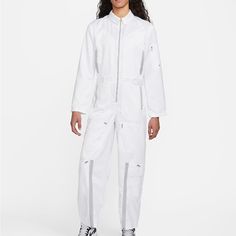 Womens M New With Tags Blanca Flight Suit, White High Stretch Workout Jumpsuit, White Utility Jumpsuit, Nasa Jumpsuit, All White Jumpsuit Prettylittlething.com, Flight Suit, Nike Pants, Nike White, White Nikes