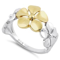 Note: The flower is made from solid 14k yellow gold, while the rest of the ring is made from 925 sterling silver. The 14K gold and sterling silver pieces are produced separately and later soldered together to create one solid piece. Its the best of both worlds with 2 beautiful precious metals!
Top of ring height: 12.4mm
Band width: 2.8mm
Shank width: 1.7mm
Metal: 14k solid yellow gold & 925 sterling silver 
Finish: high polish Silver Gold Jewelry, 14k Gold Ring, Silver Pieces, Sterling Silver Charm, Solid Yellow, Wholesale Jewelry, Silver Charms, Sterling Silver Chains, Precious Metals