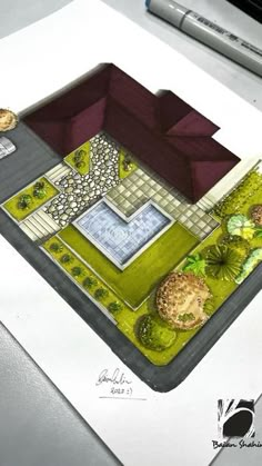 an artist's rendering of a house in the middle of a garden