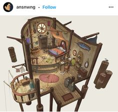 Isometric Environment, Witch Bedrooms, Feng Zhu Design, Interior Concept Art, Feng Zhu, Graphic Design Cv, Pirate Room, Witch Room, House Floor Design