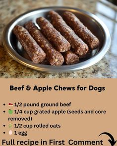 an image of beef and apple chews for dogs on a metal plate with instructions