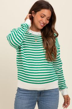 Details Content + Care 60% COTTON, 40% ACRYLICImport Size + Fit Product Code: 103053Model Stats: Height: 5'7"Bust: 32.5"Hips: 36"Wearing Size: Small Maternity Sweater, Green Stripes, Maternity Clothes, Over 50, Blush Pink, Knitting, Crochet, Green, Clothes