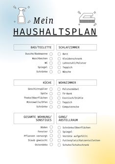 a menu with the words men, haushaltsplan on it