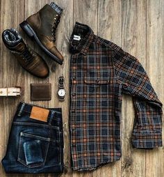 Mens Fashion Check Shirt, Check Shirt And Jeans Outfit Men, Men’s Rugged Outfits, Mens Check Shirt Outfit, Brown Check Shirt Outfit Men, Rugged Business Casual Men, Autumn Outfits Men Casual, Checked Shirt Outfit Men Casual, Men Blue Jeans Outfit