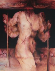 a painting of a naked woman holding two sticks