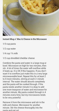 a recipe for macaroni and cheese in a mug