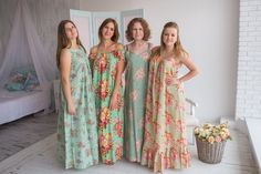 Long Sage Nighties for every woman who loves a comfortable sleep Green Nightgown For Sleepover, Green Spring Nightgown For Pajama Party, Green Nightgown For Pajama Party In Spring, Green Nightgown For Spring Pajama Party, Green Floral Print Nightgown For Loungewear, Nightgown Pattern, Cotton Nighties, Night Gowns, Girls Robes